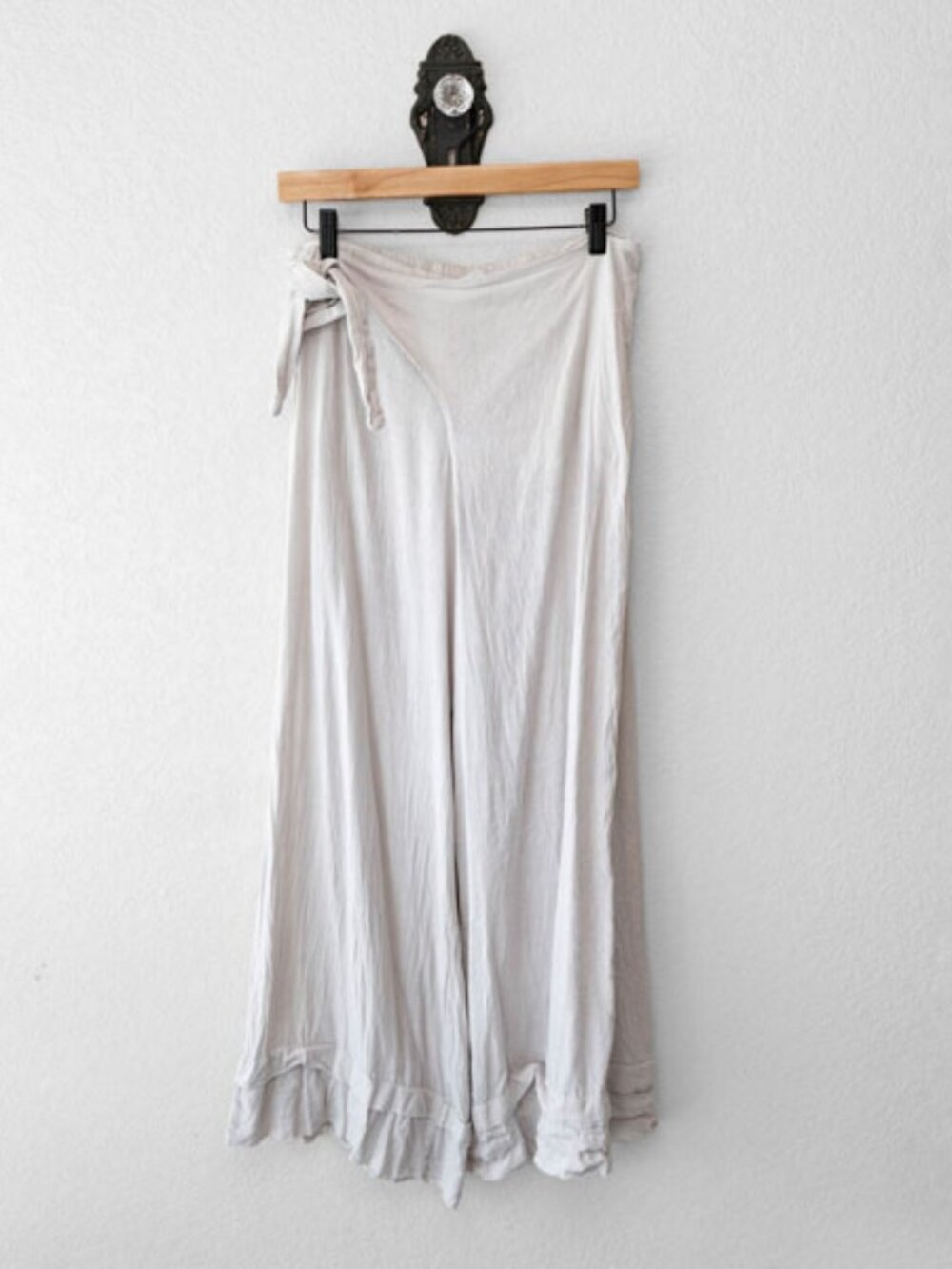 Made In Italy 100% Linen Wide Leg Wrap Pants Womens M Beige Boho Flowy Palazzo
